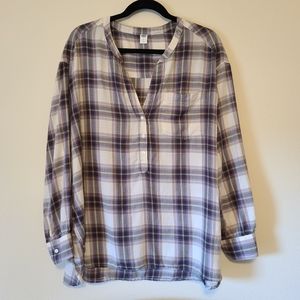 Women's Old Navy drapey mandarin-collar plaid top, XL